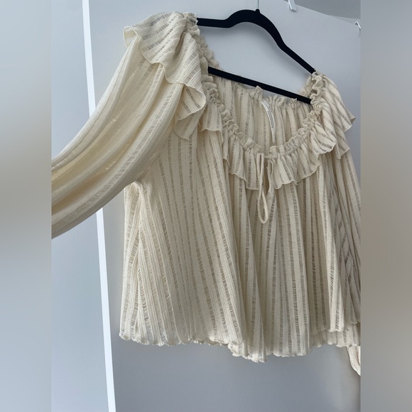 Anthropologie long sleeve sheer cropped tie blouse - Picture 3 of 7